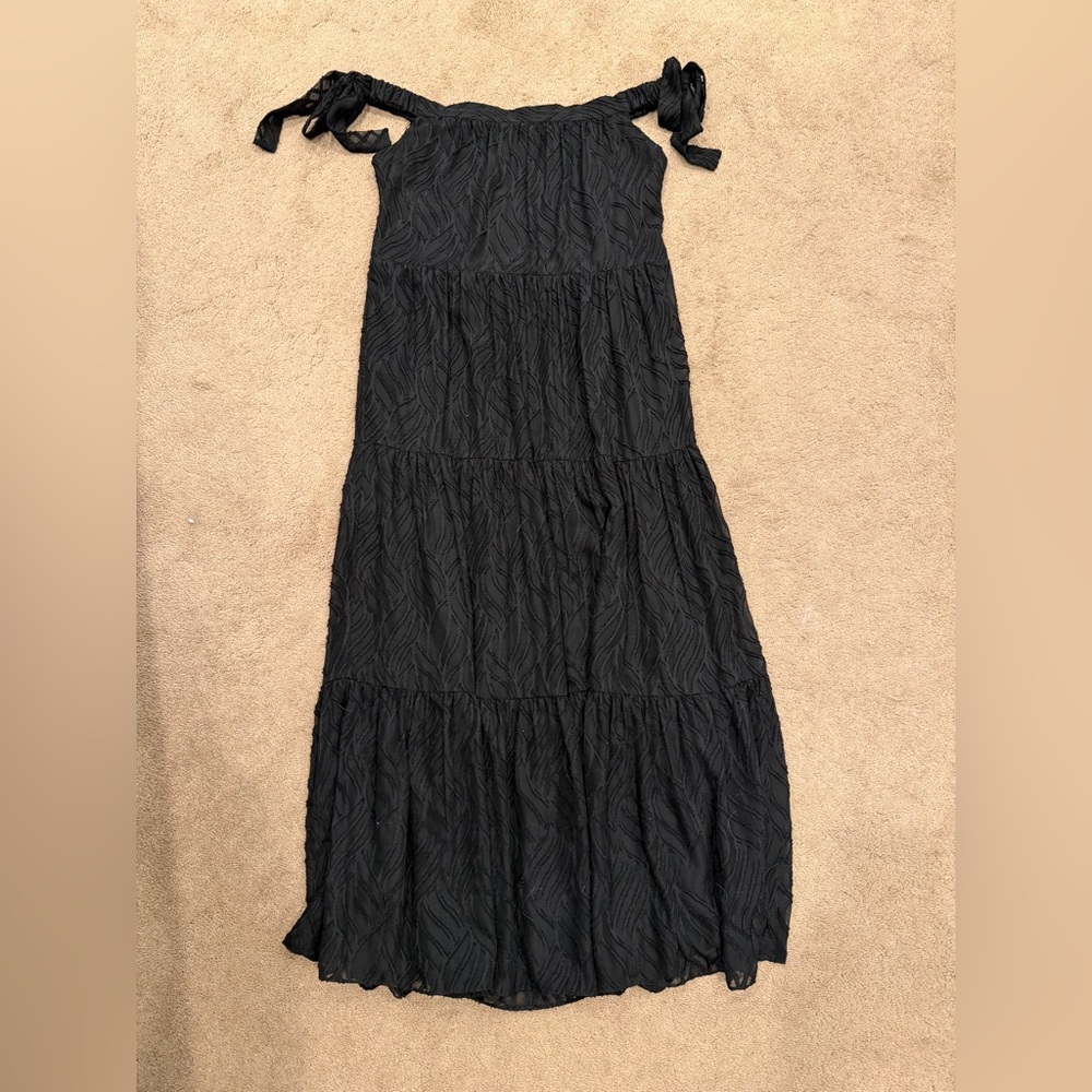 Sam Edelman Black Textured Tiered Maxi with Tie Off Shoulder Straps